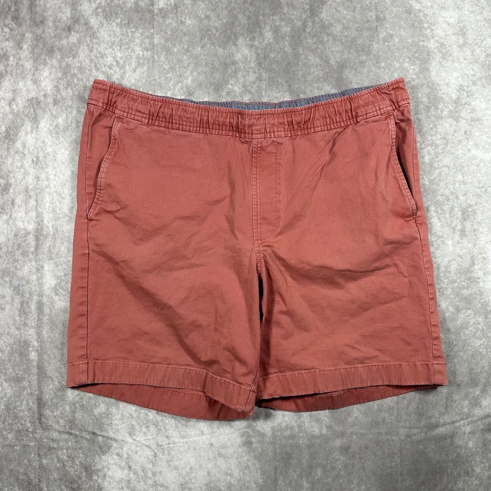 LL Bean Mens L Chino Shorts Orange Standard Fit Elastic Waist Casual Stretch